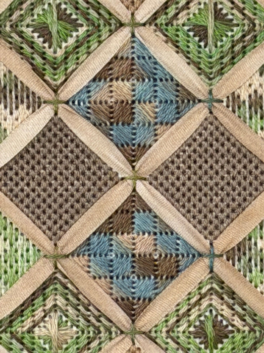 Revisiting My Grandma's Quilt - Colour Selection and Finished Sample on 24 Count Congress Cloth